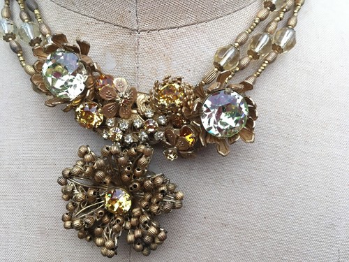 Stunning Rare Signed Miriam Haskell Citrine Filagree Rhinestone Necklace - Picture 4 of 12