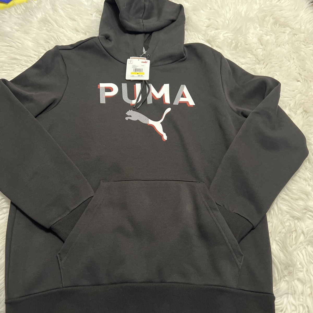 PUMA Men's Medium Shadow Hoodie Fleece Big Logo Sweatshirt Black
