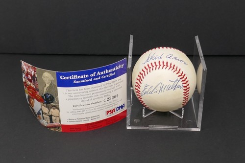 Hank Aaron & Eddie Matthews Signed ONL Baseball HOF 500 HR Club PSA/DNA COA AUTO - Picture 1 of 17