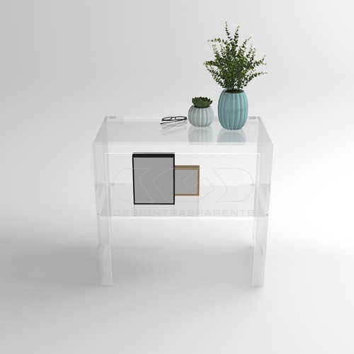 Tavolino Consolle cm 60 in plexiglass trasparente con ripiano - Foto 6 di 7