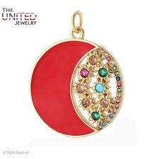 Red Enamel Color Moon With Multisapphire Stars Handmade Sterling Silver Charm