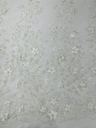 Princess 3d floral design embroider beaded with pearls on a mesh (by the yard) - Picture 49 of 87