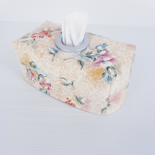 Tissue Box Cover Handmade Vintage Cream Floral Print Silver Circle Opening - Picture 6 of 16