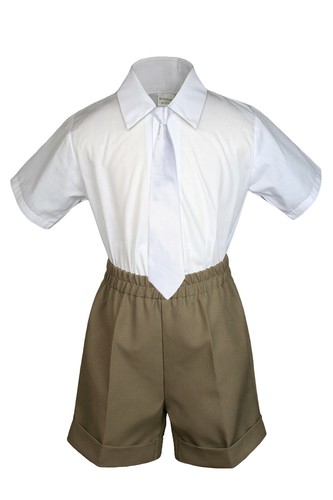 Traje Corto Formal Taupe Oscuro 3 Piezas Niño Bebé Niño Pequeño + Elige una Corbata de Color S-4T - Imagen 3 de 25