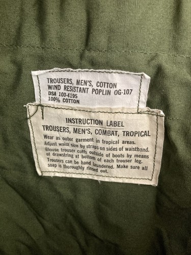 Vintage 1967 US Military Jungle Pants Wind Resistant Cotton 36x33 - Picture 4 of 6
