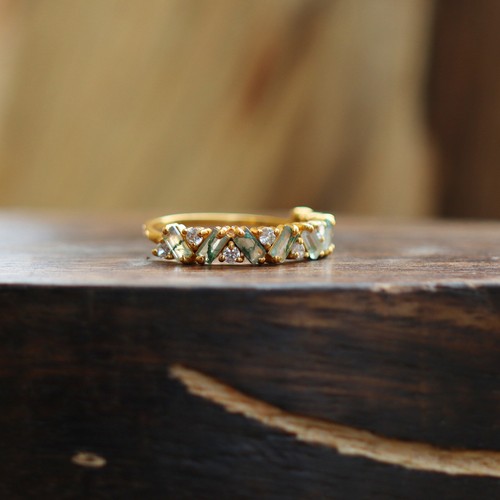 Natural Moss Agate Ring Gold Plated Solitaire Ring Handmade Women Ring Gift Her - Picture 2 of 4