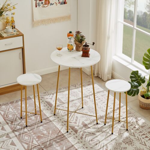 3 Piece Pub Table Set 2 Stools Breakfast Outdoor Round Bar Dining Table Set - Picture 6 of 36
