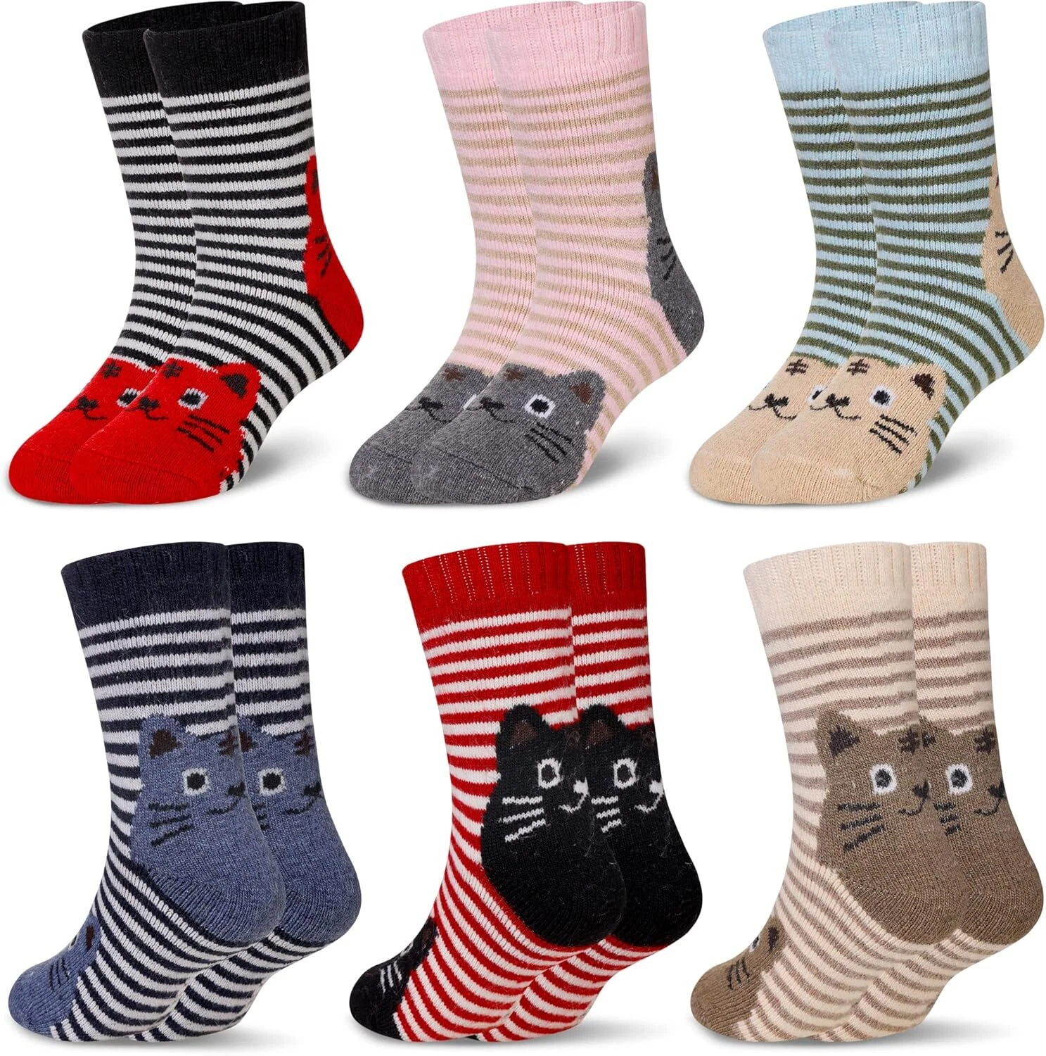Eocom Kids Wool Socks For Boys Girls Warm Hiking Thermal Winter 1-3T, Cat