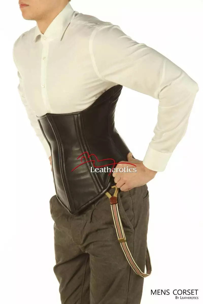 Men's Leather Corset Tight Lacing Steel Boned Posture support 1224