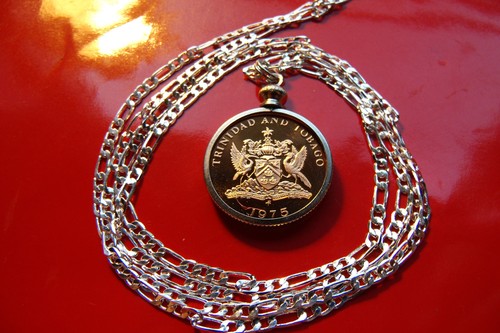1975 Trinidad-Tobago Copper Proof Pendant 26" 925 STERLING SILVER CHAIN - Picture 4 of 6