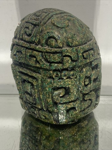 VTG. LG. ZAREBSKI Possibly Head Statue Crushed Malachite AZTEC MAYAN MCM - Picture 6 of 12