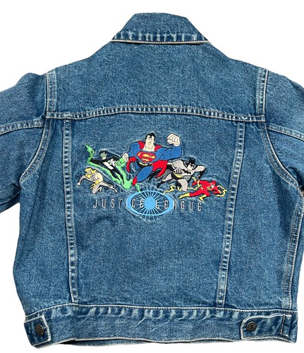 Vintage Justice League DC Comics Superhero Embroidered Blue Denim Jacket SMALL - Picture 4 of 6
