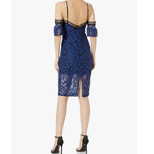 Bardot Women's Taegen Midi Dress Navy Blue Black Size 8 Lace Off Shoulder - Picture 9 of 9