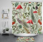 Plant Green Leaf White Flower Red Mushroom Shower Curtain Set for Bathroom Decor