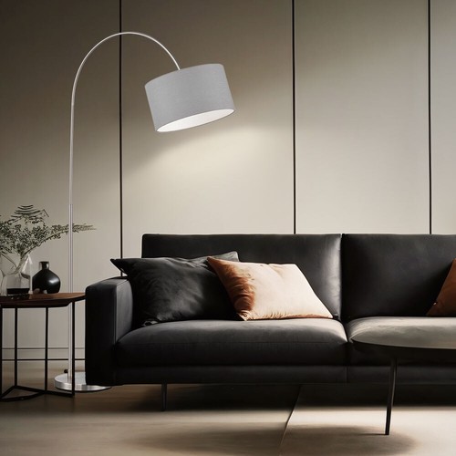 Piantana Lampada ad Arco Tessuto Grigio Lampadario Camera Letto Argento H 170 CM - Foto 3 di 6