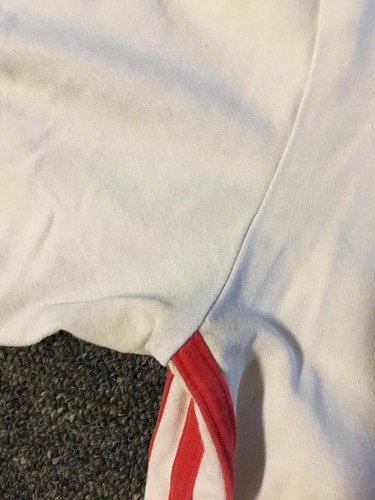 Distressed Adidas Striped Shirt S Red Faded Basketball Vtg 90s Soccer - Picture 6 of 9