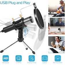 USB Condenser Microphone w/ Tripod Stand For Game Chat Audio Recording Computer