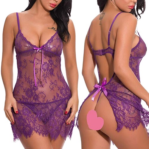 Women Mini Dress Purple Nightwear Hot Sexy Lingerie Underwear Sleepwear Babydoll - Picture 79 of 119