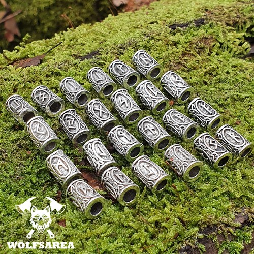 24 x Runen Wikinger Bartperlen Haarschmuck Viking Mittelalter Perlen 6 mm Loch - Bild 3 von 7
