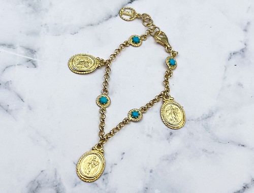 TAGLIAMONTE Designs(RS460) 925SS/YGP Cameo Bracelet *Turquoise*Fortuna*Reg.$250 - Picture 8 of 9