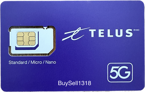 50X - CARTE SIM TELUS CANADA *NOUVEAU MODÈLE* 5G SA / 5G+ NANO MICRO STANDARD - 3 EN 1