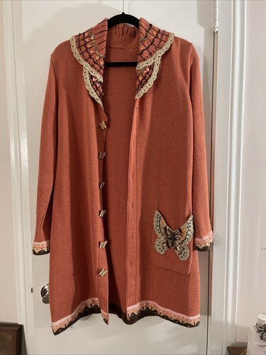 SWEET Vintage Sweater Beaded Great Quality Butterflies Handcrafted Pocket Large - Picture 3 of 12