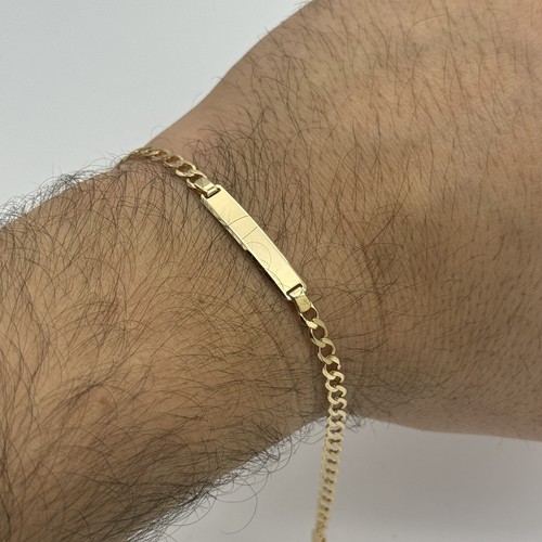 Solid 9ct Yellow Gold 3mm Identity Personalised Curb ID Bracelet 7.5 Inch - Picture 7 of 10