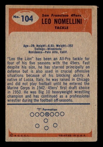 1955 Bowman Football Leo Nomellini #104 VG/EX - Picture 2 of 2