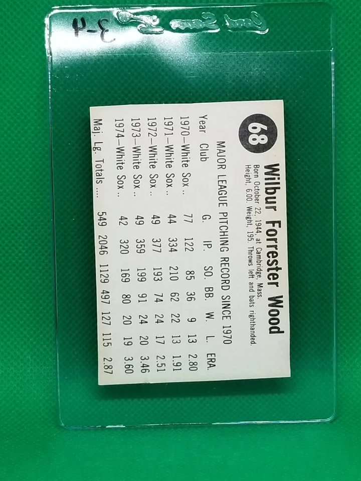 ⚾1975 Hostess #68 WILBUR WOOD⚾ VG-VGEX - Image 2 of 2