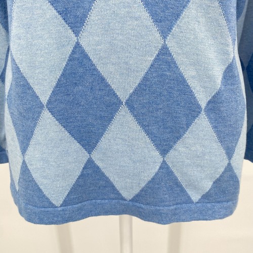 Peter Millar Sweater Womens Large Blue Argyle Silk Cotton Cashmere Blend V-Neck* - Picture 3 of 16