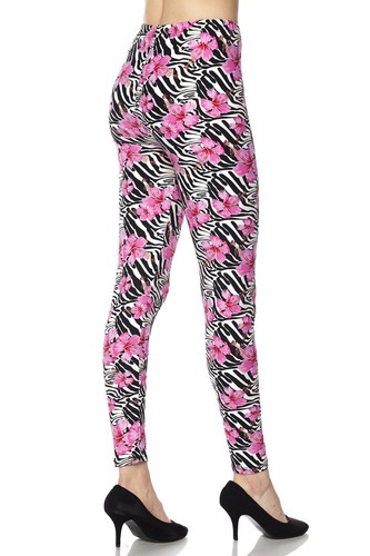 NUEVAS Leggings Cómodas Damas ~ ROSA CEBRA FLORAL ~ Yoga/Diversión ~ Talla 0-10 - Imagen 5 de 7