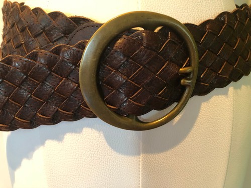 EUC Banana Republic Echtleder breit braun Messing Schnalle Gürtel geflochten M L - Bild 2 von 4