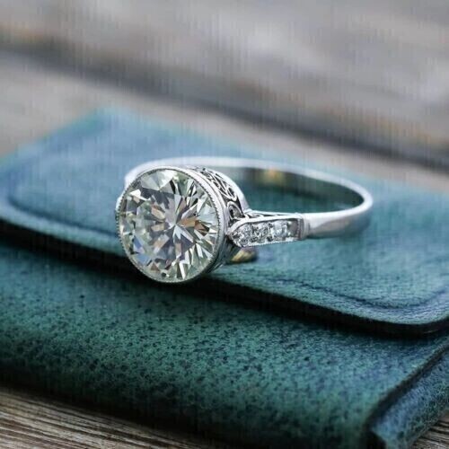 2.20Ct Round Cut Lab-Created Diamond 14K White Gold Plated Bezel Engagement Ring - Bild 4 von 6