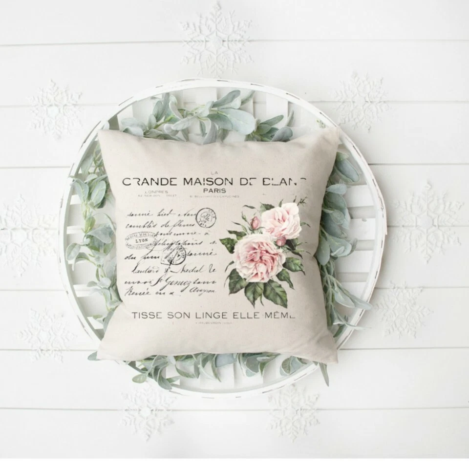 Funda de almohada French Country, Maison, 16 x 16 pulgadas, rosa, interior/exterior Foto 2 de 3