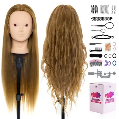 NEVERLAND BEAUTY & HEALTH Neverland Beauty 50% Real Human Hair Training Head Hairdressing Mannequin Head