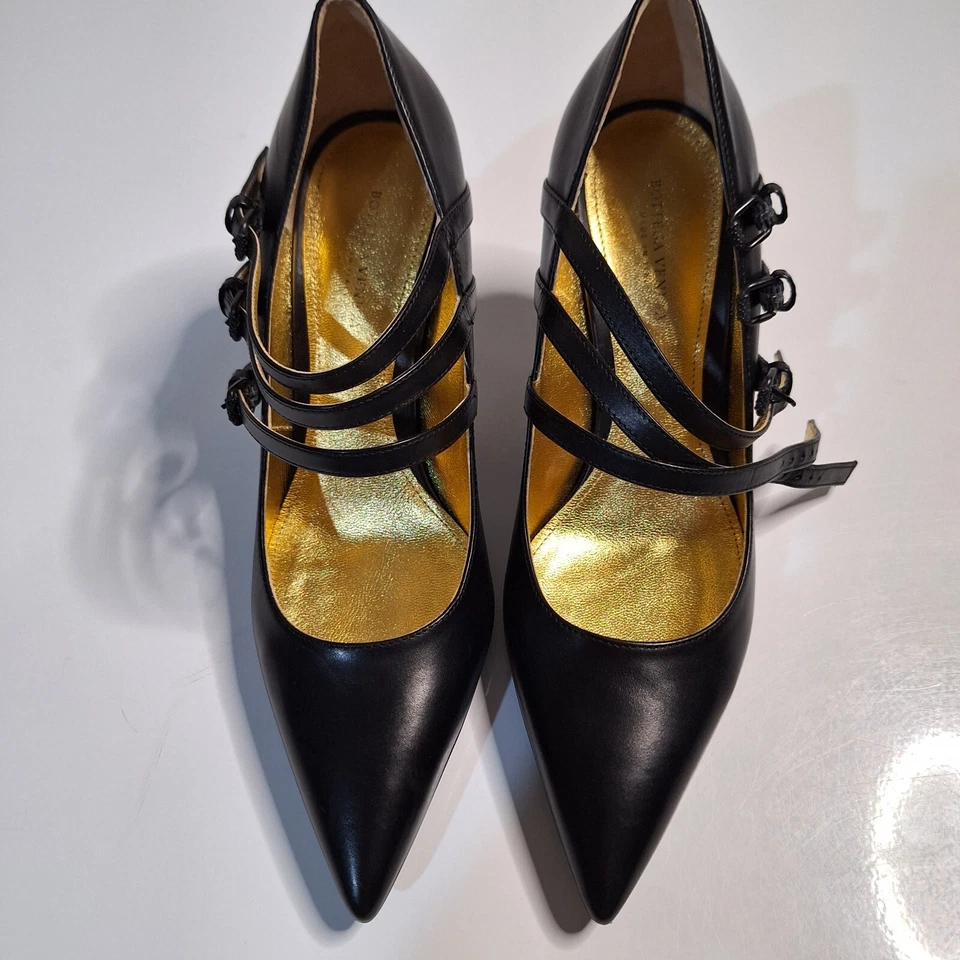 Bottega Veneta Black Leather Mary Jane 3 Strap Pumps High Heels New Size 35 - image 2 of 4