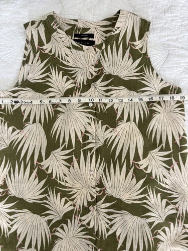 Blusa Top TAHARI 100% Lino Tropical Estampado Palma Botón Frontal Sin Mangas S - Imagen 3 de 6