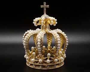 Gold Full King Queen Bridal Tiara Rhinestone Pearl Crucifix Cross