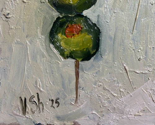 Pintura al óleo original tres aceitunas impresionismo comida firmada cocina obra de arte - Imagen 6 de 6