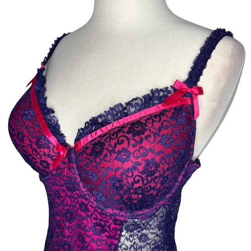 Lingerie babydoll Victoria's Secret Sexy Little Things rosa viola pizzo 36D - Foto 7 di 10