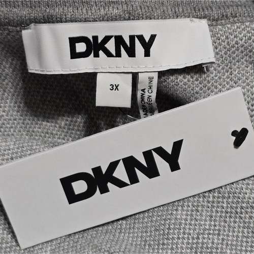 DKNY Gray and White Scrambled Logo Open Duster Cardigan Sweater Plus Size 3X New - Picture 8 of 8