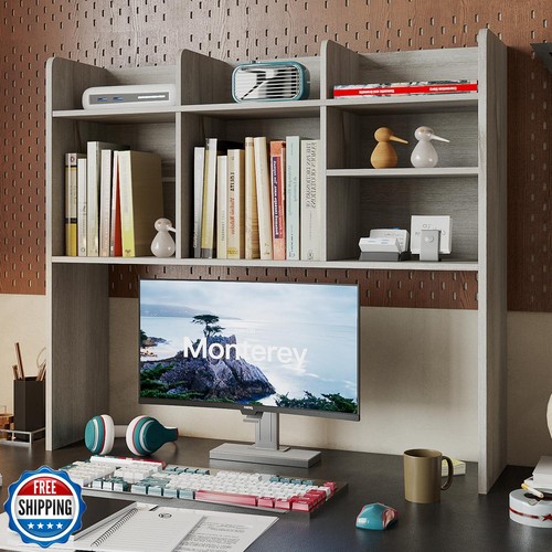 ChooChoo Desktop Bookshelf, Wood Desk Hutch Organizer with 7 Shelves for Comp