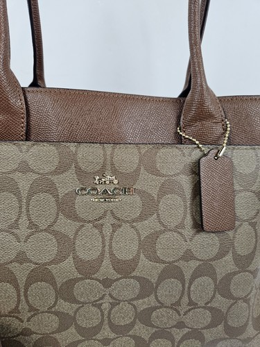 Coach F31474 Braun Leder Casey Beuteltasche Khaki Signatur Canvas Tragetasche Geldbörse - Bild 2 von 18
