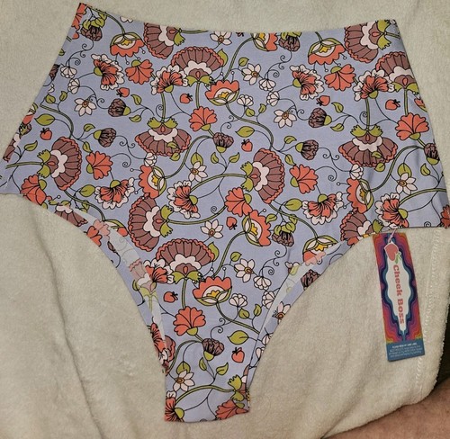 Cheek Boss Floral Retro High-Waist Cheeky Panty Med. FREE SHIPPING New Blue Pin - Picture 2 of 14