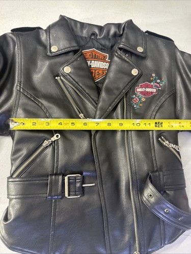 Harley Davidson Kids Size 6 Simulated Leather jacket Flower Print Zip Up - Picture 10 of 11