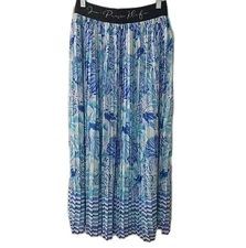 Jean-Pierre Klifa Women's Size Medium Blue Floral Pleated Fairy Maxi Skirt