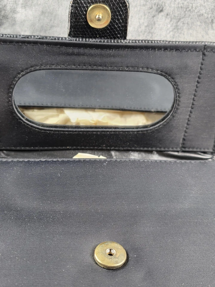 Mundi Shoulder Bag Womens Black Nylon Lizard Grain Flap Crossbody Mirror Clutch - Image 4 of 4