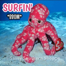 🐙 2007 SURFIN' Pink OCTOPUS Ty Beanie Babies BBOM Tags *MWMT*