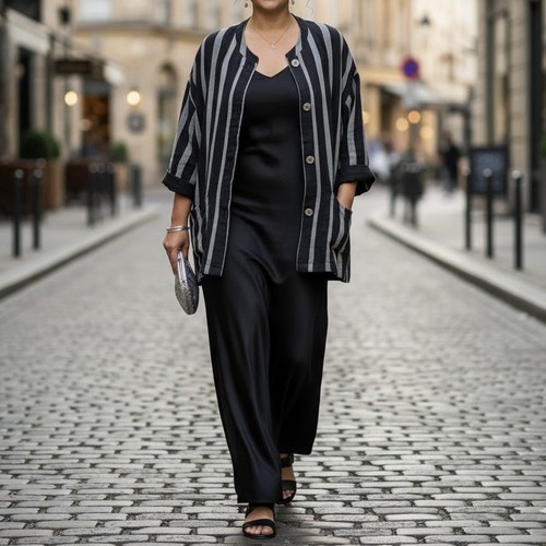 Avenue schwarz hellbraun gestreift Leinen Top Plus Größe 18/20 Lagenlook Freizeit Taschen - Bild 12 von 13