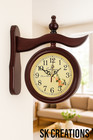 Double Sided Brown wooden Wall Clock Antique Style station Christmas Decor Gift
